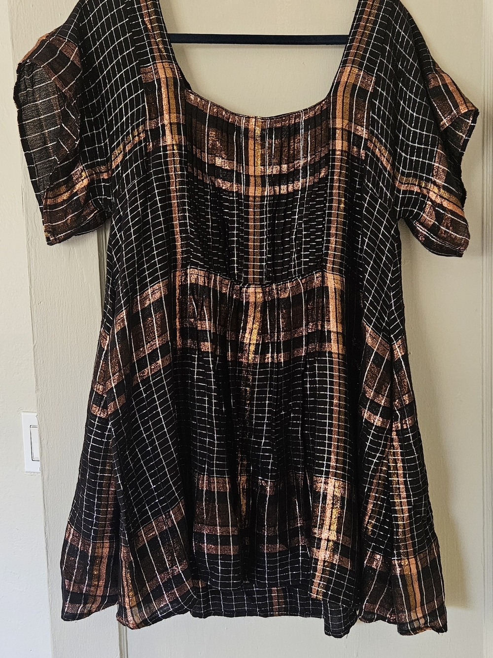 Free People Plaid Square-Neck Babydoll Dress